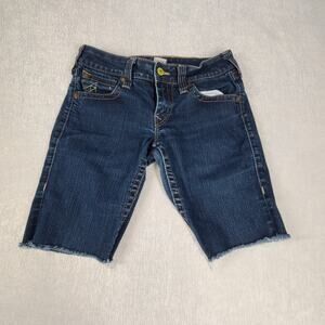 True Religion VTG women's blue Jean shorts midrise cut off  Size 31 Beachy Jorts